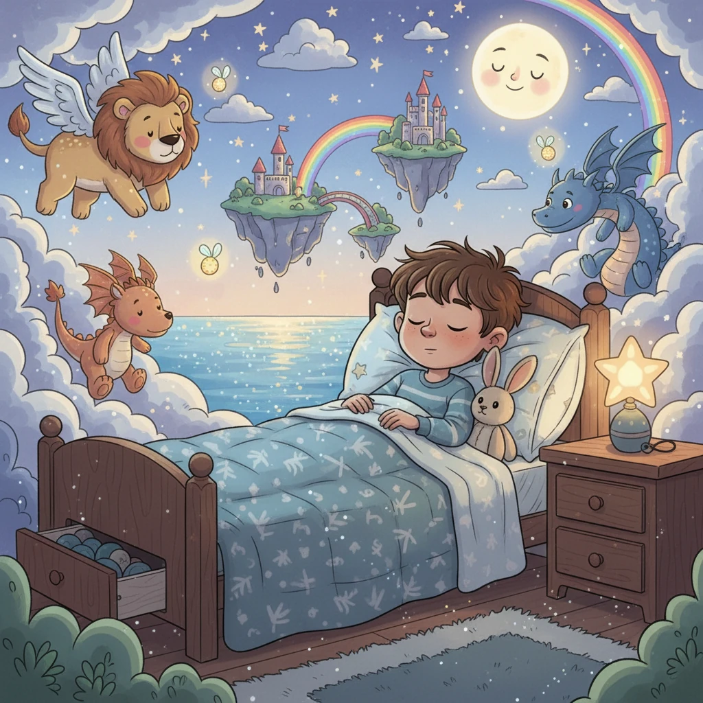 At 11:00 pm, the world outside faded as Sam's eyes closed and he fell fast asleep. His dreams began, filled with adventures and fantastical creatures. Sleep embraced him as he started to dream about the next big day.