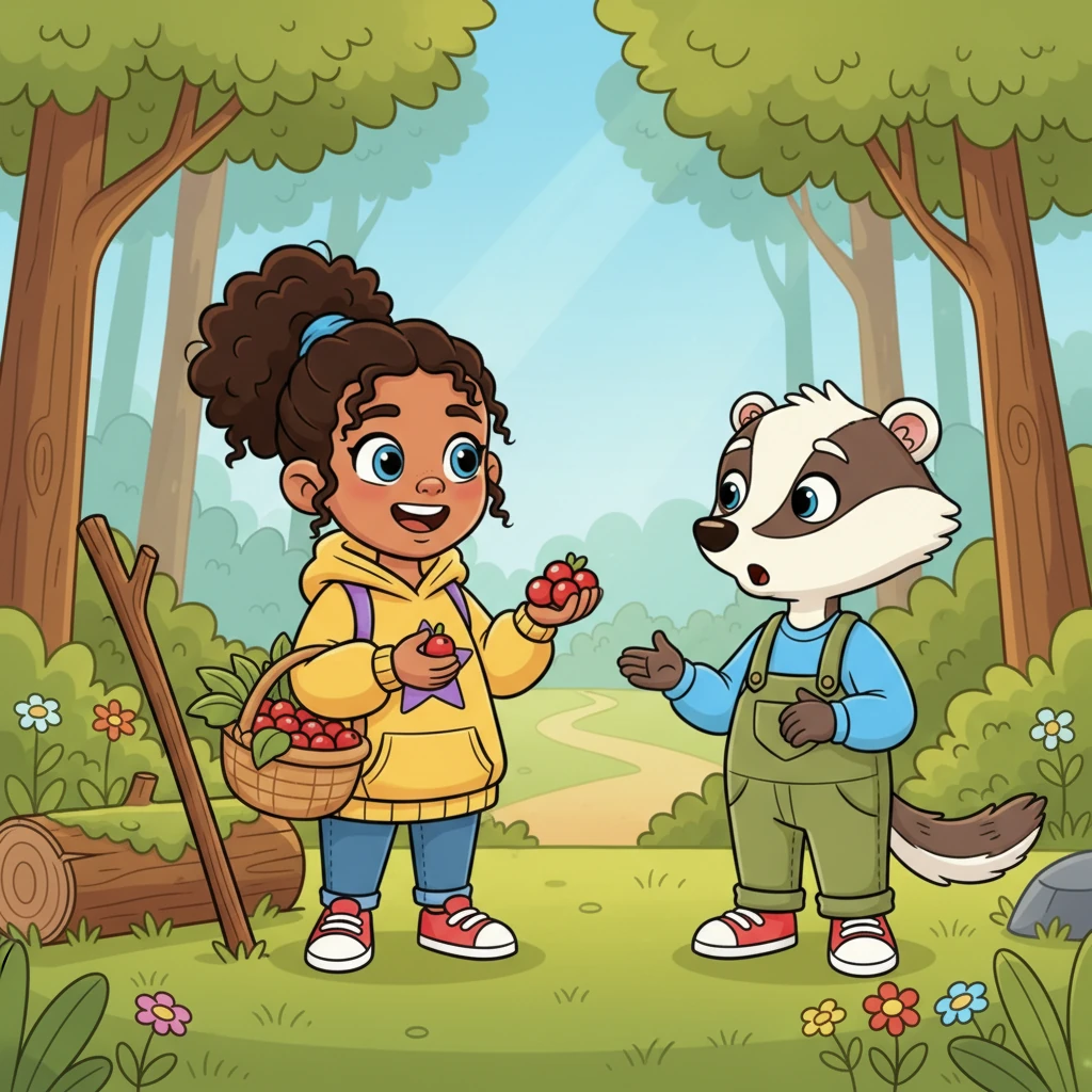 Rosie returns the stick, her basket overflowing, her face beaming. She tells Barnaby how much his stick helped her, and how delicious the berries are, offering him a few as a thank you. Barnaby is surprised by the gesture.