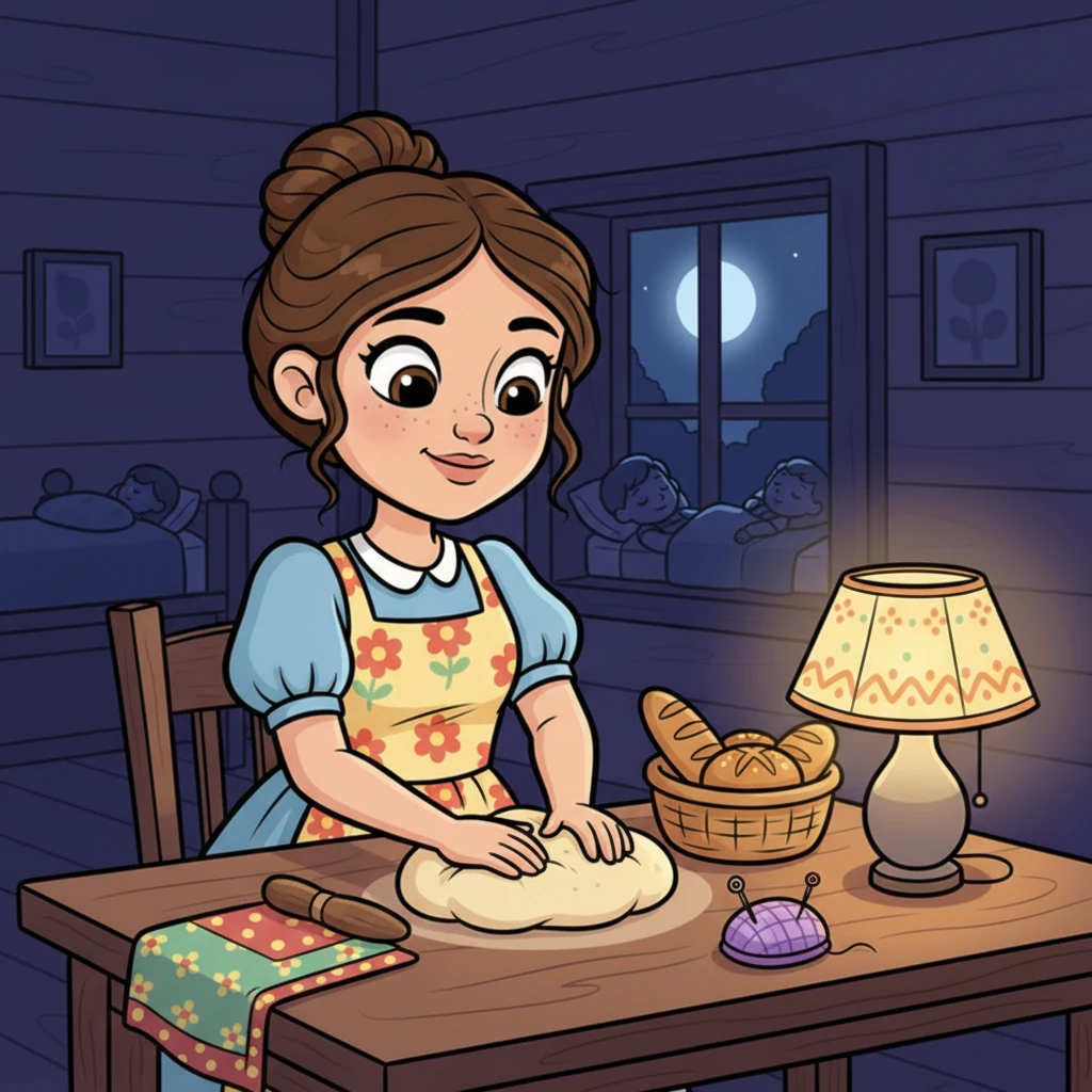 Long after the children were tucked into bed, dreaming sweet dreams, Elara worked tirelessly by the soft lamplight. Her nimble fingers stitched intricate patterns onto fabric, or kneaded dough for the morning's fresh bread. She hummed a quiet tune, turning every task into an act of love, ensuring her little ones would always wake to warmth and wonder.