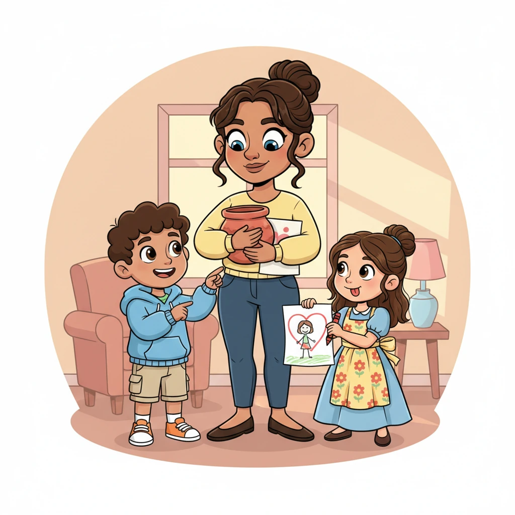 One afternoon, Leo proudly presented Elara with a clumsy clay pot he made at school, while Mia drew a crayon portrait of their mother, adorned with a giant, loving heart. Elara held their gifts close, her heart overflowing with warmth. These simple tokens of their affection were more precious than any treasure, fueling her spirit.