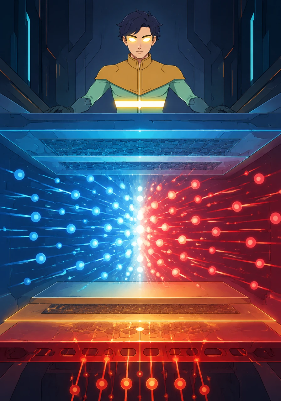 Within the OLED fortress, streams of blue electrons from the cathode and red holes from the anode march forward at perfectly synchronized speeds. They converge flawlessly right at the center of the Emissive Layer, creating a perfectly balanced zone of charge injection. Lumos smiles as he watches the two opposing forces meet in perfect harmony, with no single charge wasted or left behind.