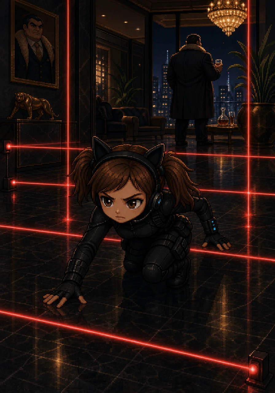 On her very first mission, Penny slipped through the shadows of a greedy tycoon's penthouse, moving as silently as a ghost. Her small size became her greatest advantage as she bypassed complex laser grids that were calibrated for full-grown adults.