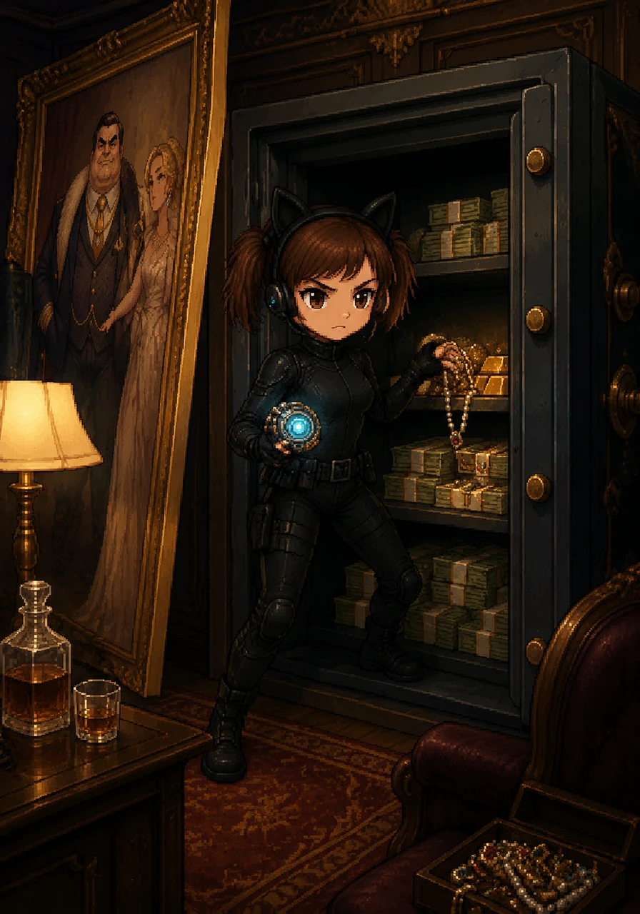 With a clever gadget of her own invention, Penny cracked a massive wall safe hidden behind an expensive painting in minutes. Instead of taking everything, she only targeted the illicit cash and jewelry that the corrupt tycoon had stolen from working-class families.