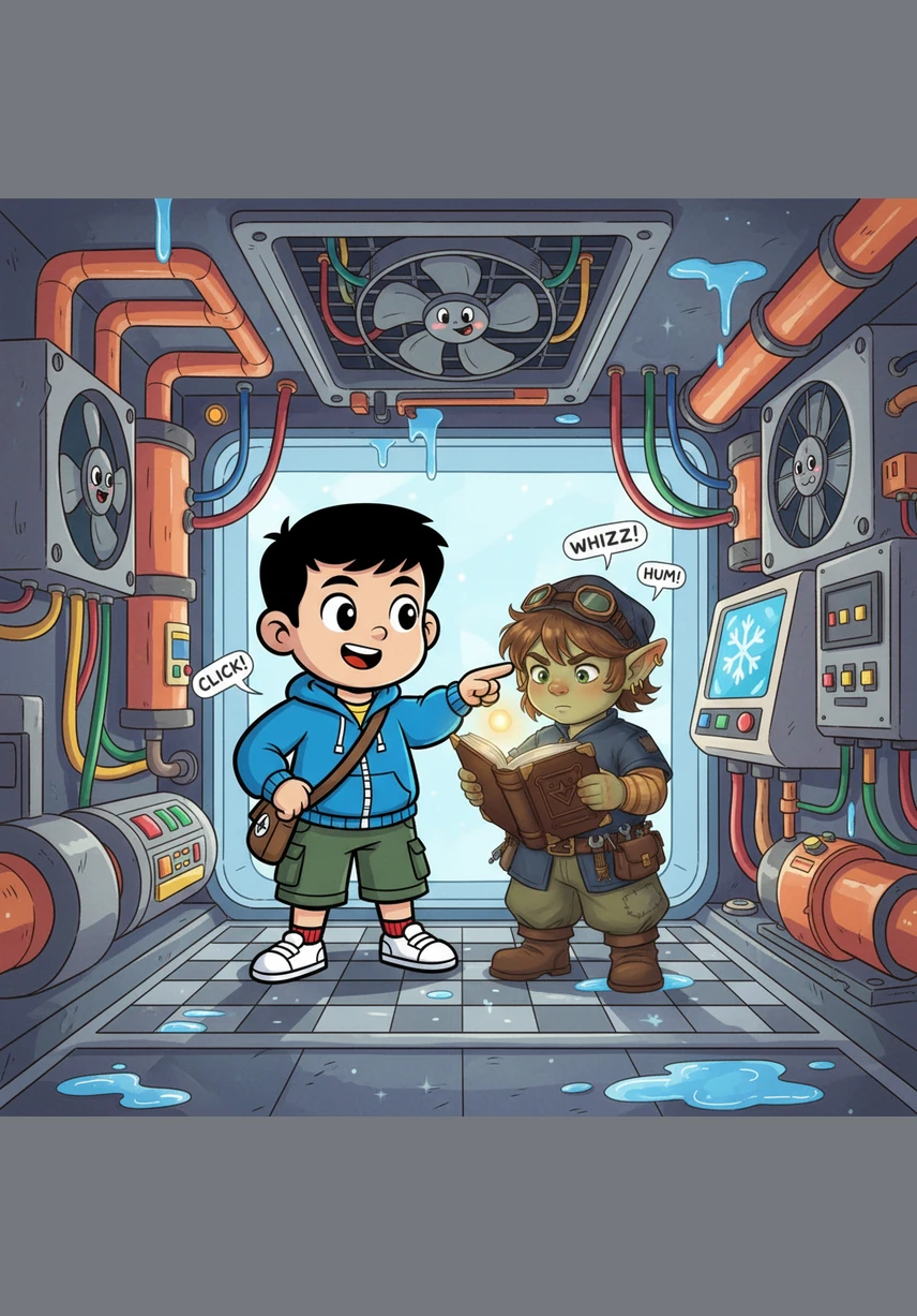 变凉的魔法药水穿过了一个叫膨胀阀的小小窄门，瞬间变得像冰块一样寒冷。它重新回到了室内机的管道中，准备开始下一轮的吸热任务，循环往复让房间持续凉爽。