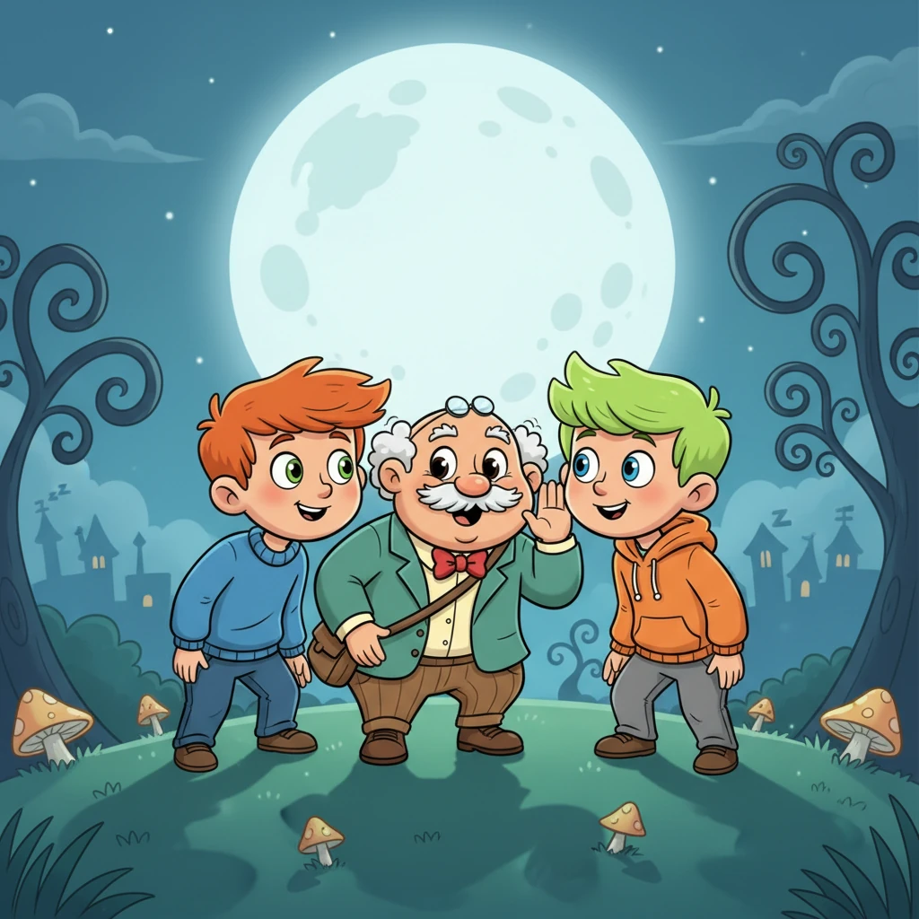 Bajo la luz de la luna, Ricardo, con su cabello rojo fuego y ojos verdes, Scot, con su vibrante cabello verde limón y ojos azules, y Oliver se reúnen en secreto. Oliver, el líder, susurra un plan audaz a sus amigos.