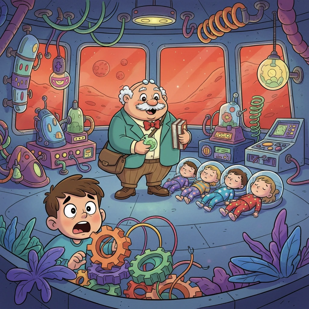 Dentro de la nave, ahora en el planeta Marte, Oliver se esconde y observa al Profesor alienígena. Descubre con horror que el Profesor está preparando a los niños inconscientes para un propósito siniestro, rodeado de extraños artilugios espaciales.