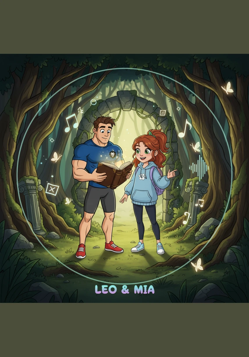 Leo and Mia were exploring the far edge of the old woods when they stumbled upon a rusted iron gate hidden behind a heavy curtain of ivy. Curiosity sparked in their eyes as they pulled back the vines, revealing a lock that hummed with a faint, golden light.