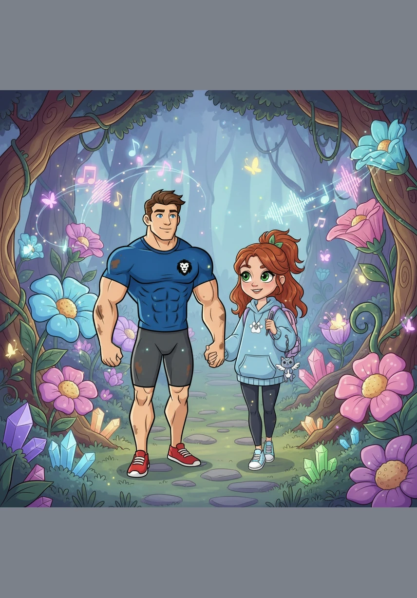 As they walked further, they noticed tiny silver bubbles floating in the air, each carrying a different musical note. When Mia tapped one, it popped with a sound like a tiny bell, making both friends giggle with delight as the garden began to sing.