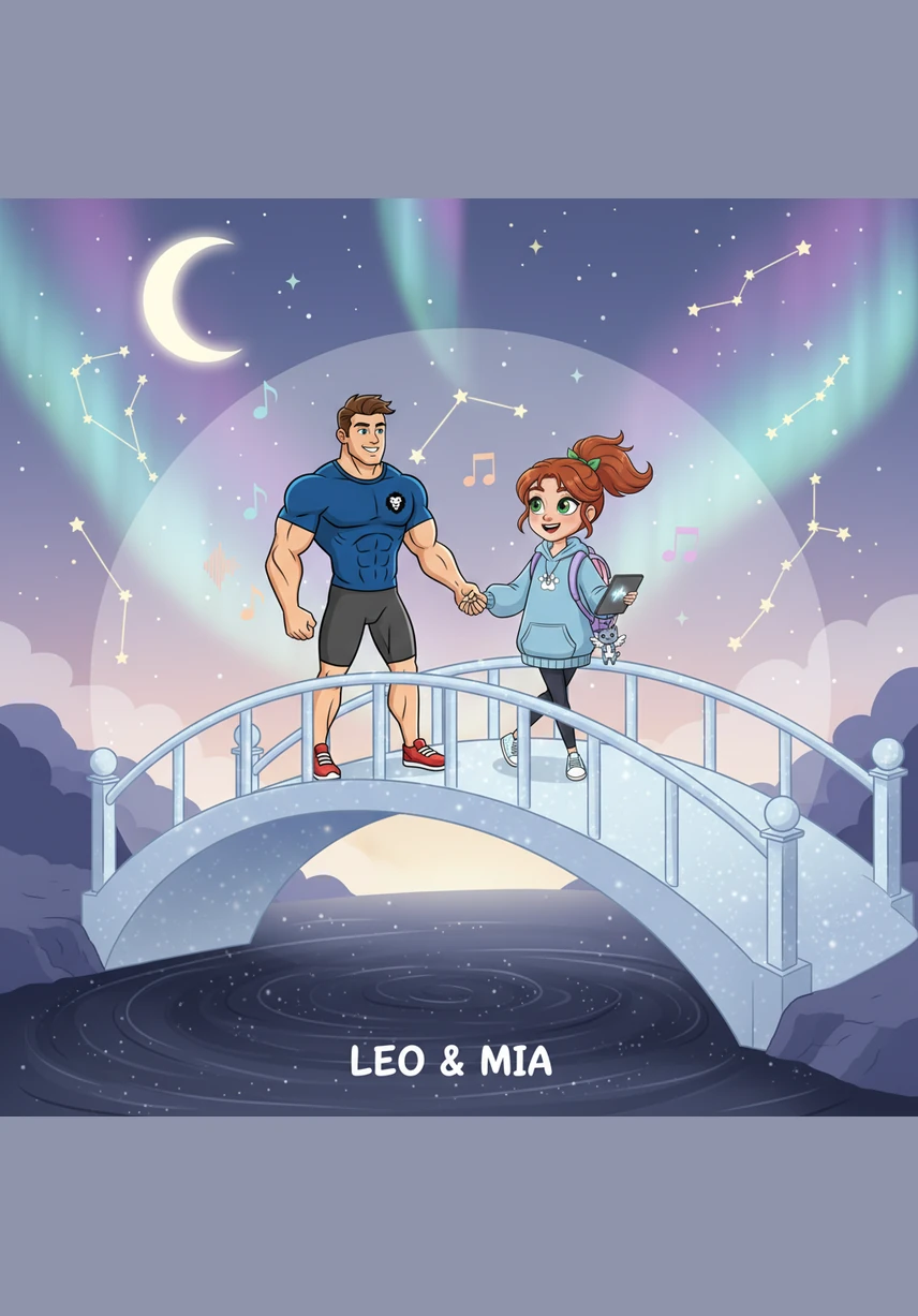 They reached a sparkling stream where the water flowed upwards in gentle loops before falling back into the sandy bed. A bridge made of solid moonlight stretched across the water, shimmering and pulsing with every step the children took.