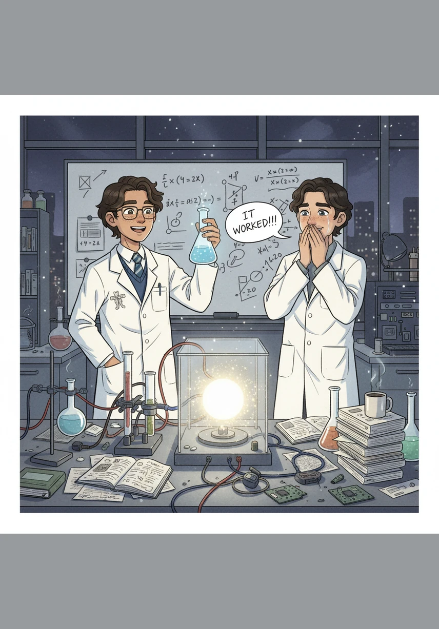 For their final experiment, the young scientists pass the contaminated river water through a sophisticated multi-stage filtration system they built themselves. They use chemical indicators to confirm that the purified water is now clear of harmful ions and safe for the community to use.