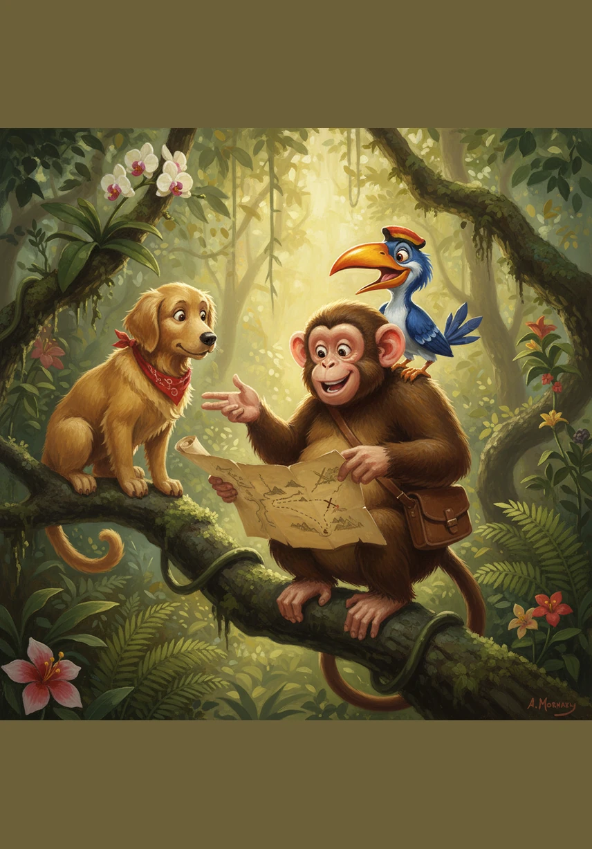 Barnaby gathered two enormous, bright green palm leaves and used sticky tree sap to glue them to his back. He wiggled his ears and gave his new wings a test flap, feeling very fancy indeed.