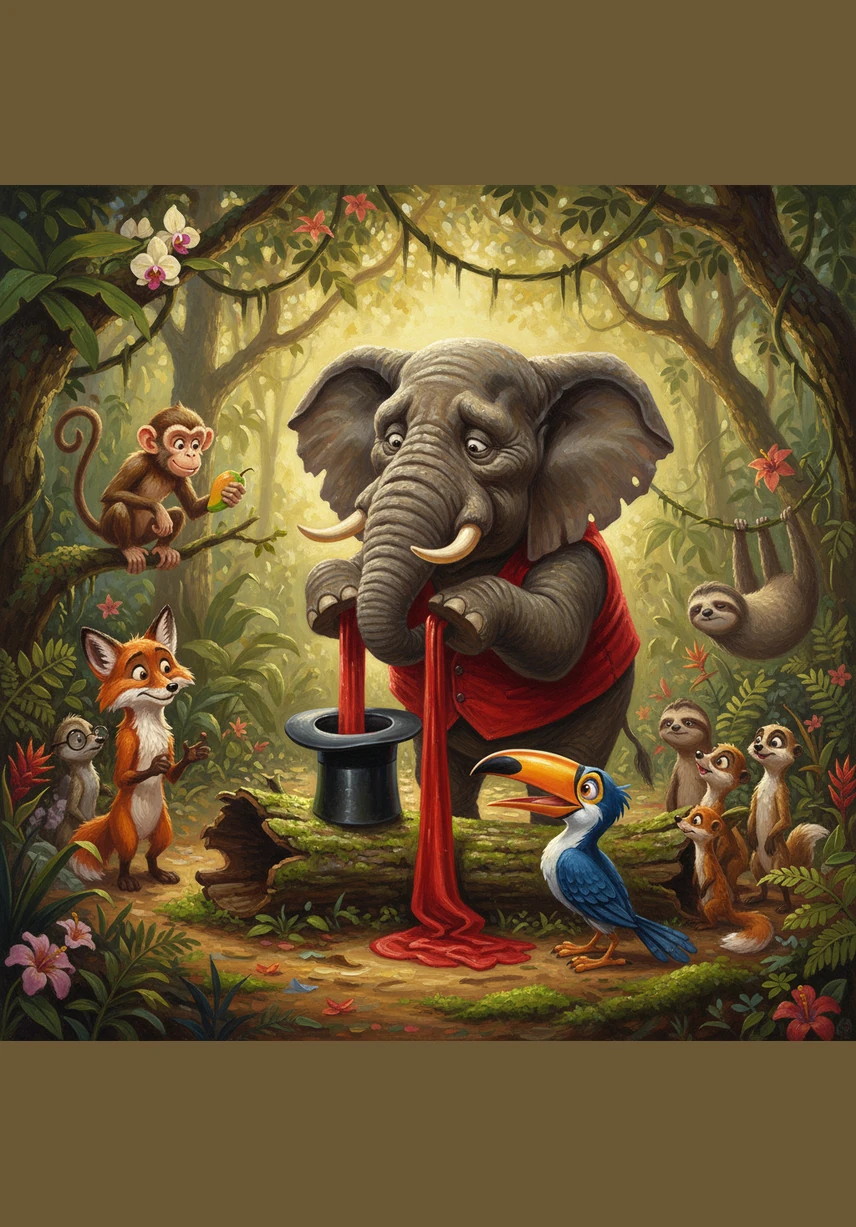 He tried to perform a graceful butterfly dance in a clearing, spinning in circles on his tiptoes. His giant feet hit the ground with such a thud that coconuts began raining down from the trees like giant hailstones.