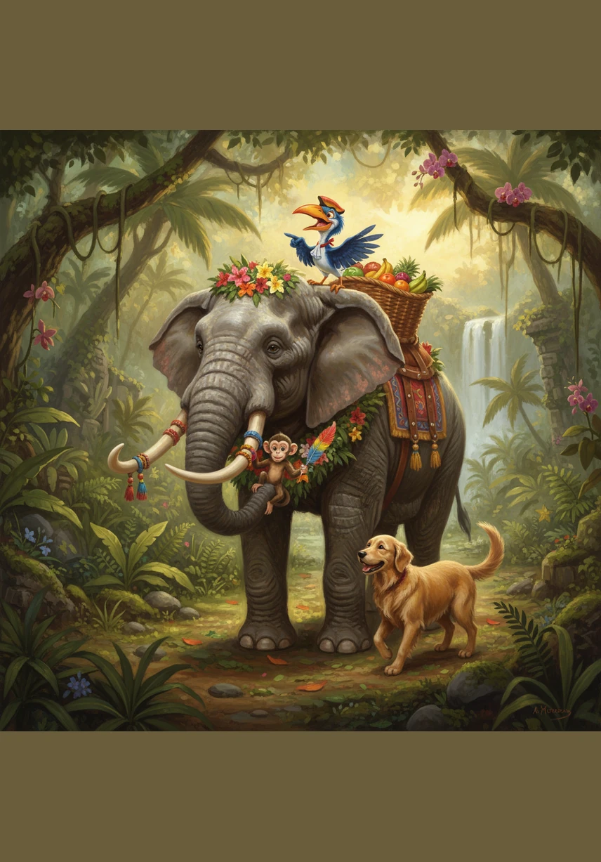 His friends, Pip the Monkey and Zazu the Parrot, couldn't stop giggling at the sight of an elephant with leaf wings. They told Barnaby that while he might be heavy, he was the best at giving trunk-rides and reaching high-up fruit.