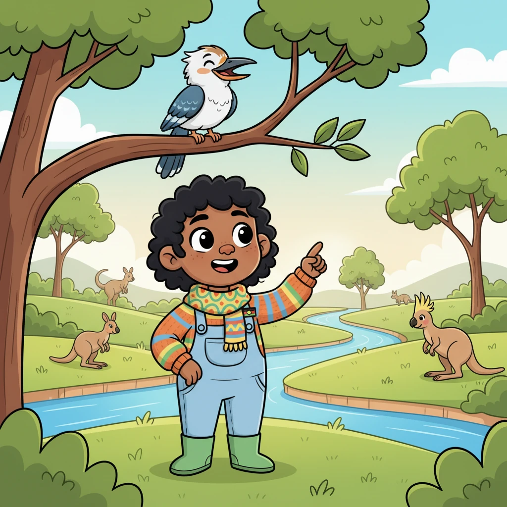 The kookaburra's gentle chuckle seemed to fill Koa's mind with understanding. Koa learned that this beautiful land, with its trees, rivers, and animals, has always been the cherished home of the Wurundjeri People of the Kulin Nation. They have cared for this country for a very, very long time.