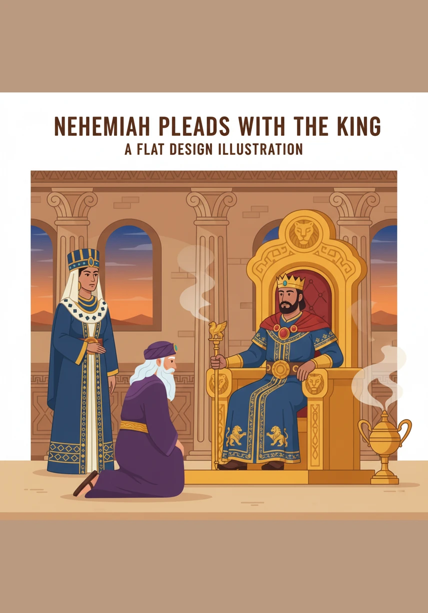 With a brave heart, Nehemiah approaches the King and asks for permission to return to Jerusalem to rebuild the city. The King kindly grants his request, providing him with official letters of passage and timber for the massive project.