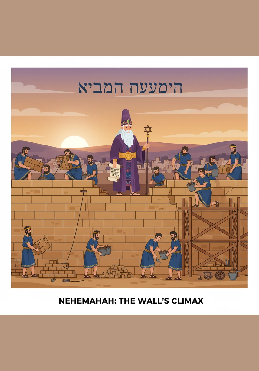 In just fifty-two days, the final stone is placed and the massive wooden gates are swung shut for the first time in years. The once-broken walls now stand tall and strong, a testament to the power of unity and determination.