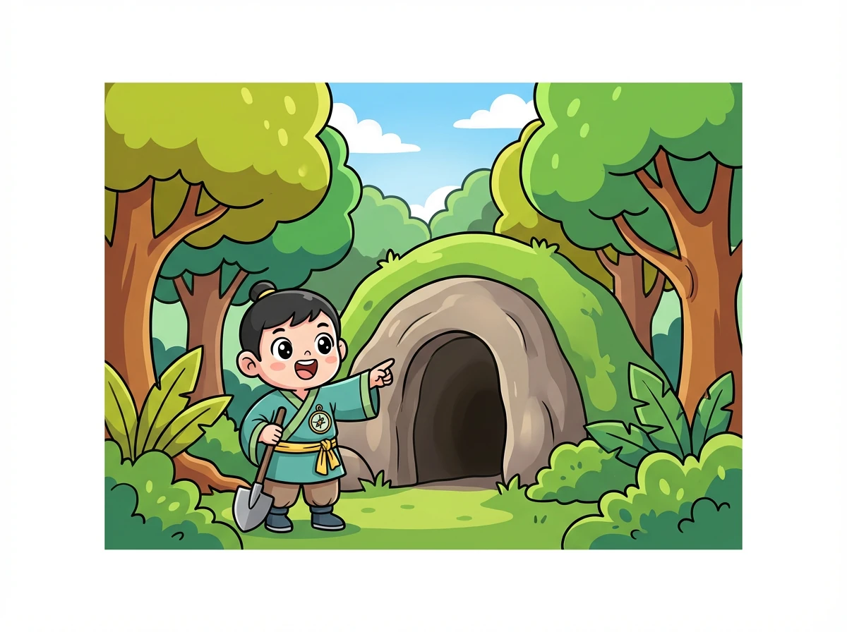经过几天的跋涉，李明终于找到了地图上标注的地方。那里是一个被茂密树林覆盖的山谷，山谷中央有一个不起眼的洞口。他知道，这就是古墓的入口。