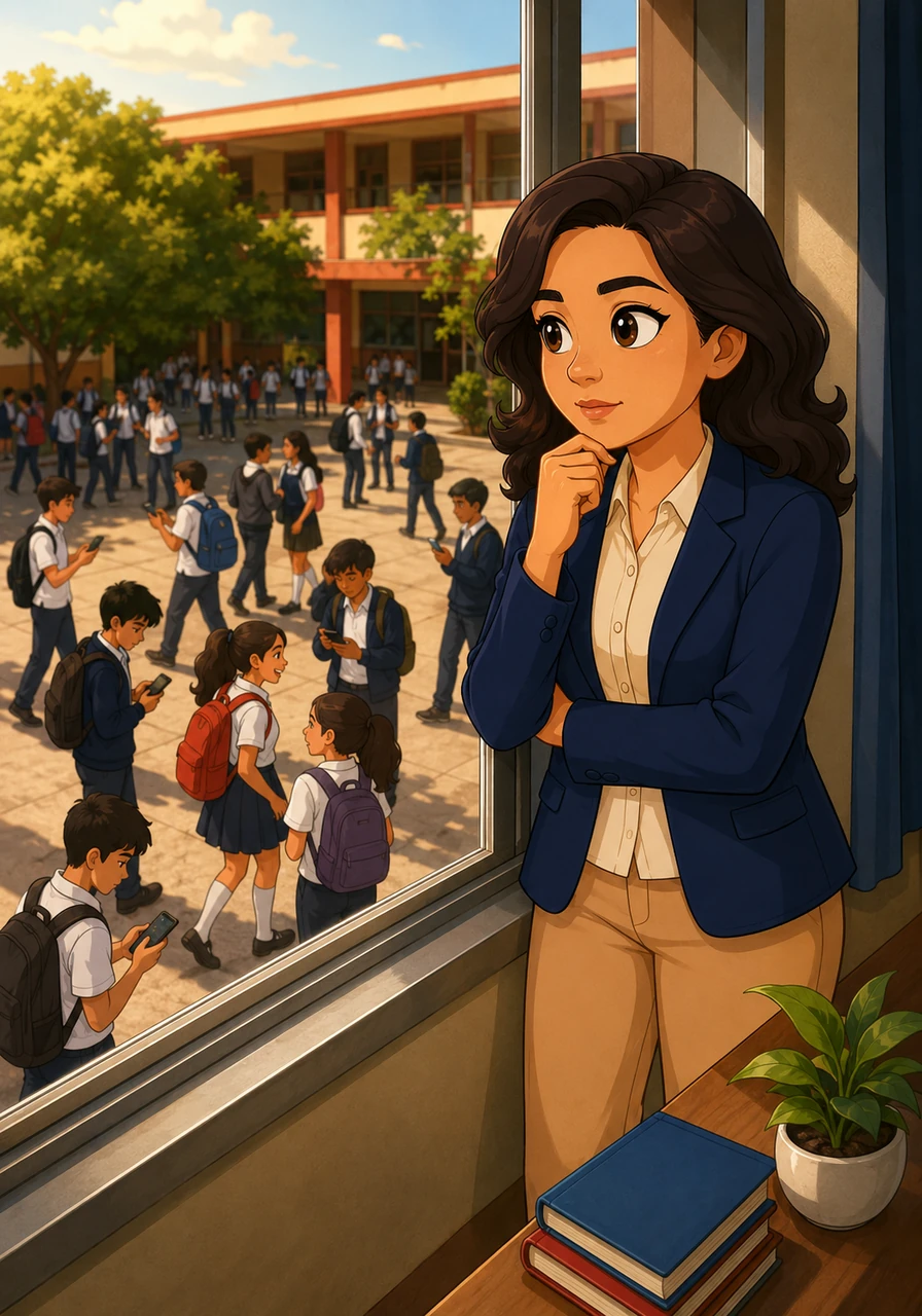 As the warm afternoon sun bathed the bustling courtyard of Secundaria Técnica 119 in Morelia, Yunuen stood by her classroom window, watching her first and second-grade English students arrive. Amid the sea of chatter and laughter, she noticed many eyes glued to smartphones, making her deeply reflect on how to bridge the gap between their digital worlds and her language lessons.