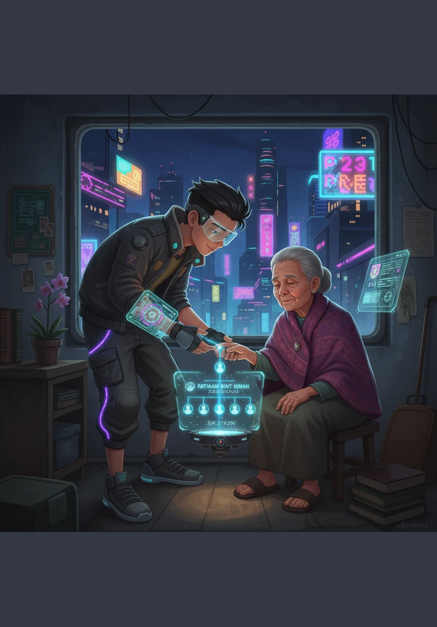 Amir kini bijak membahagikan masa antara teknologi dan interaksi bersemuka di alam nyata. Dia belajar menganyam daripada Nenek sambil menggunakan tablet untuk menguruskan tempahan tikar secara produktif bagi membantu ekonomi keluarga.