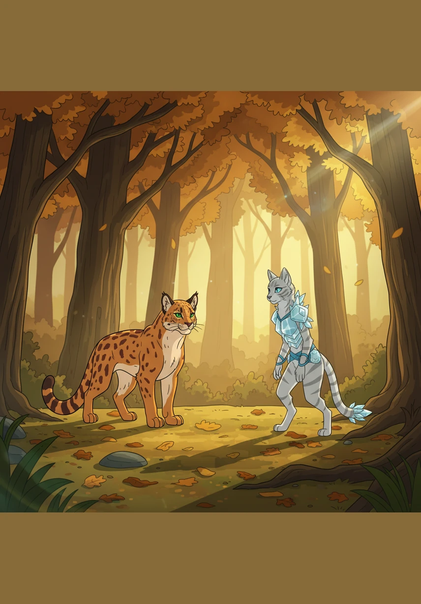 Under the golden canopy of the oak forest, Jasperpaw begins Gus’s training in the art of the silent hunt and the swift strike. Gus fumbles at first, but his natural agility and sharp instincts quickly earn him the respect of his mentor.