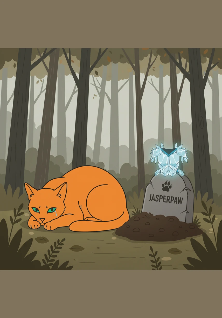 The forest falls silent as a senior warrior is laid to rest after a high-stakes skirmish with the ruthless ShadowClan. Jasperpaw stands tall despite the heavy loss, his eyes reflecting the weight of leadership and the high cost of the territory war.