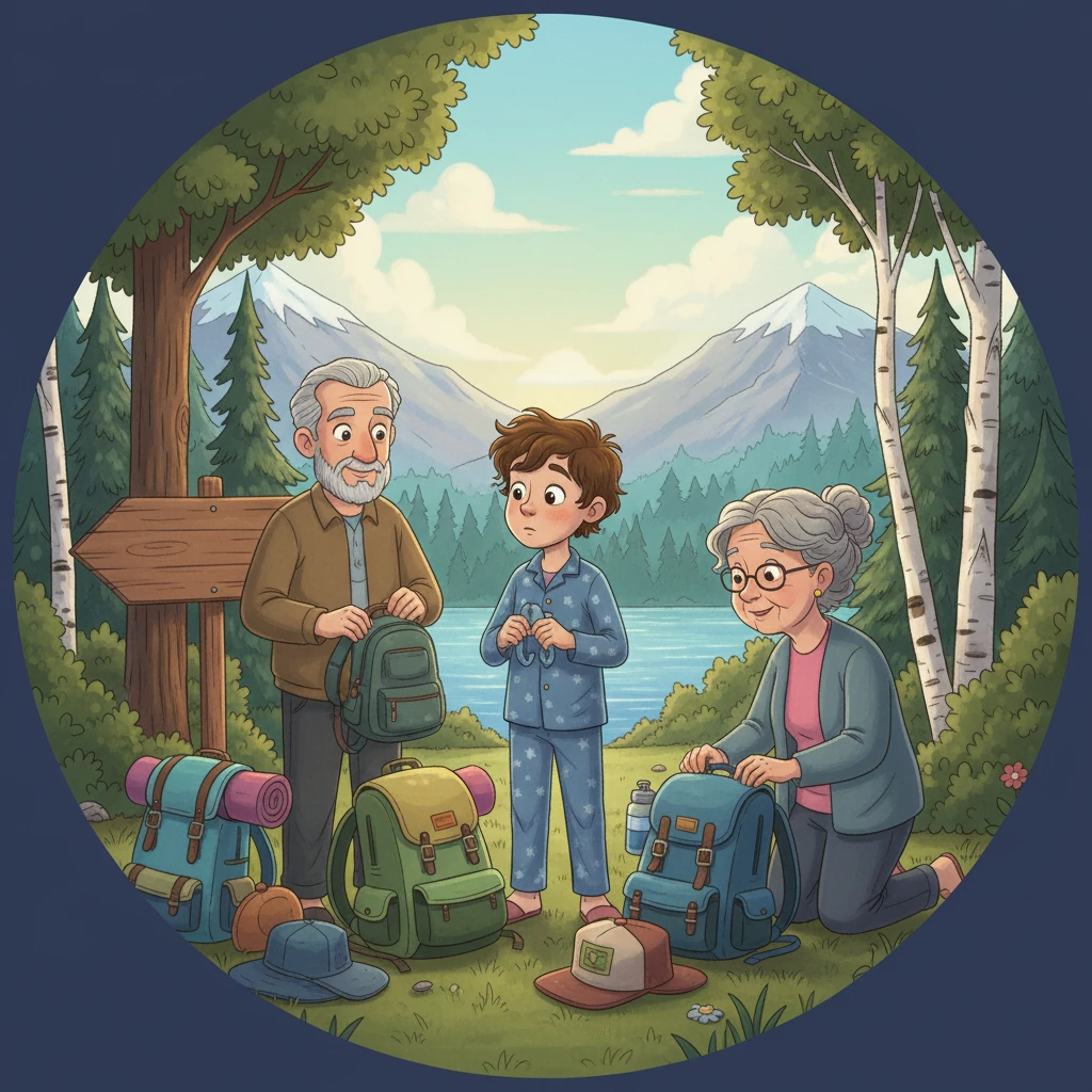 Arrivés au Québec, Mathéo fut émerveillé par la beauté des lieux. Michel, son grand oncle, Mo, sa grand-tante, et Mathieu, son cousin, l'accueillirent chaleureusement. Tous ensemble, ils préparèrent leurs sacs à dos pour explorer ce magnifique pays.