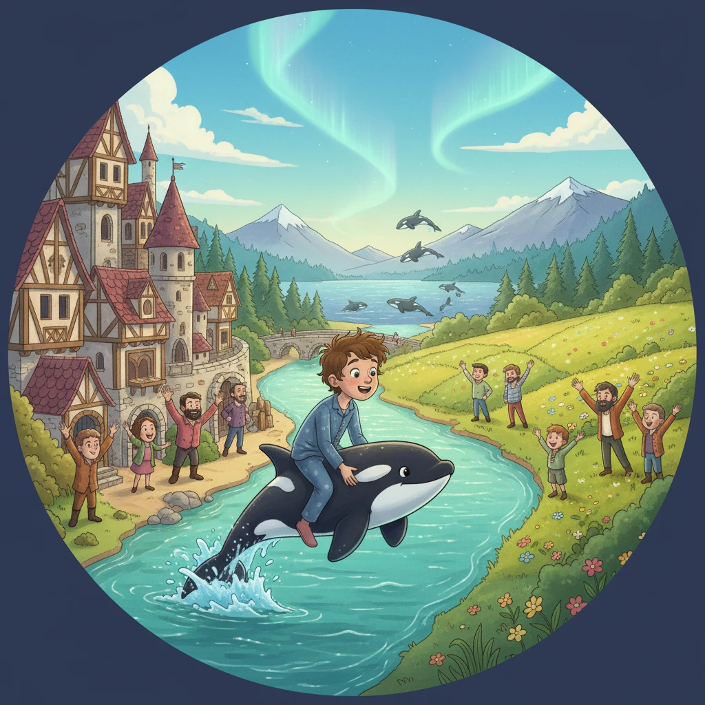 L'aventure commença ! Ils traversèrent des villes animées, des champs verdoyants et des rivières scintillantes. Leur destination finale était Tadoussac, un endroit magique où les orques pouvaient être observées.