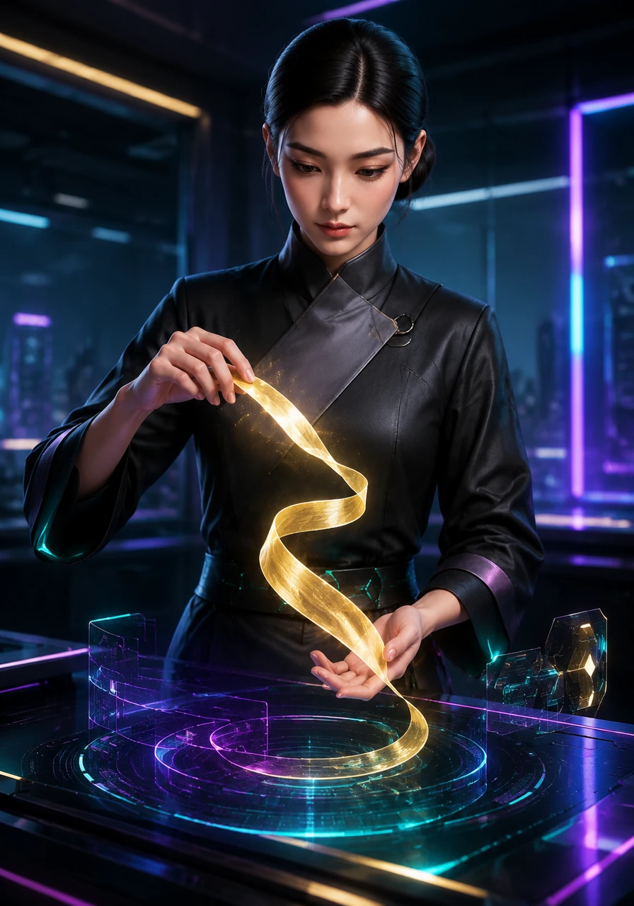 She carefully introduces a soft gold hue to the ribbon. The metallic shimmer adds a touch of elegance, transforming a simple graphic into a luxury brand asset.