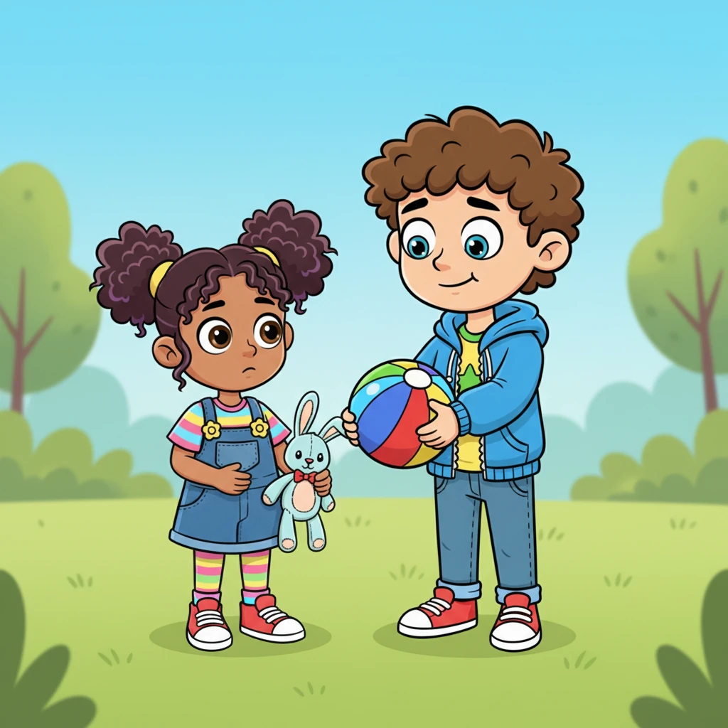 Max lowers the bouncy ball and, with a slightly sheepish look, hands it back to Lily. "Oh," he mutters, "I didn't think about that. I'm sorry, Lily." He even offers her a small, hesitant smile, completely different from his earlier teasing grin.
