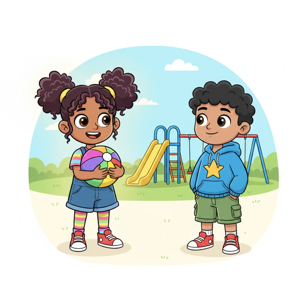 Lily, holding her bouncy ball tight, smiles genuinely at Max. They don't immediately start playing together, but a new respectful understanding passes between them. Lily feels a warm glow of confidence, knowing she used her voice, and the playground feels a little brighter.