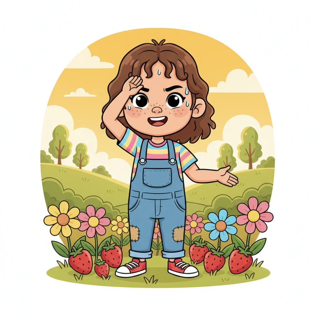 The sun climbed high, painting the sky with warm, golden light. It made Xiao-Mei's cheeks rosy and her brow a little sweaty. She paused to wipe her face, then took a deep breath, ready to keep working with a determined smile.