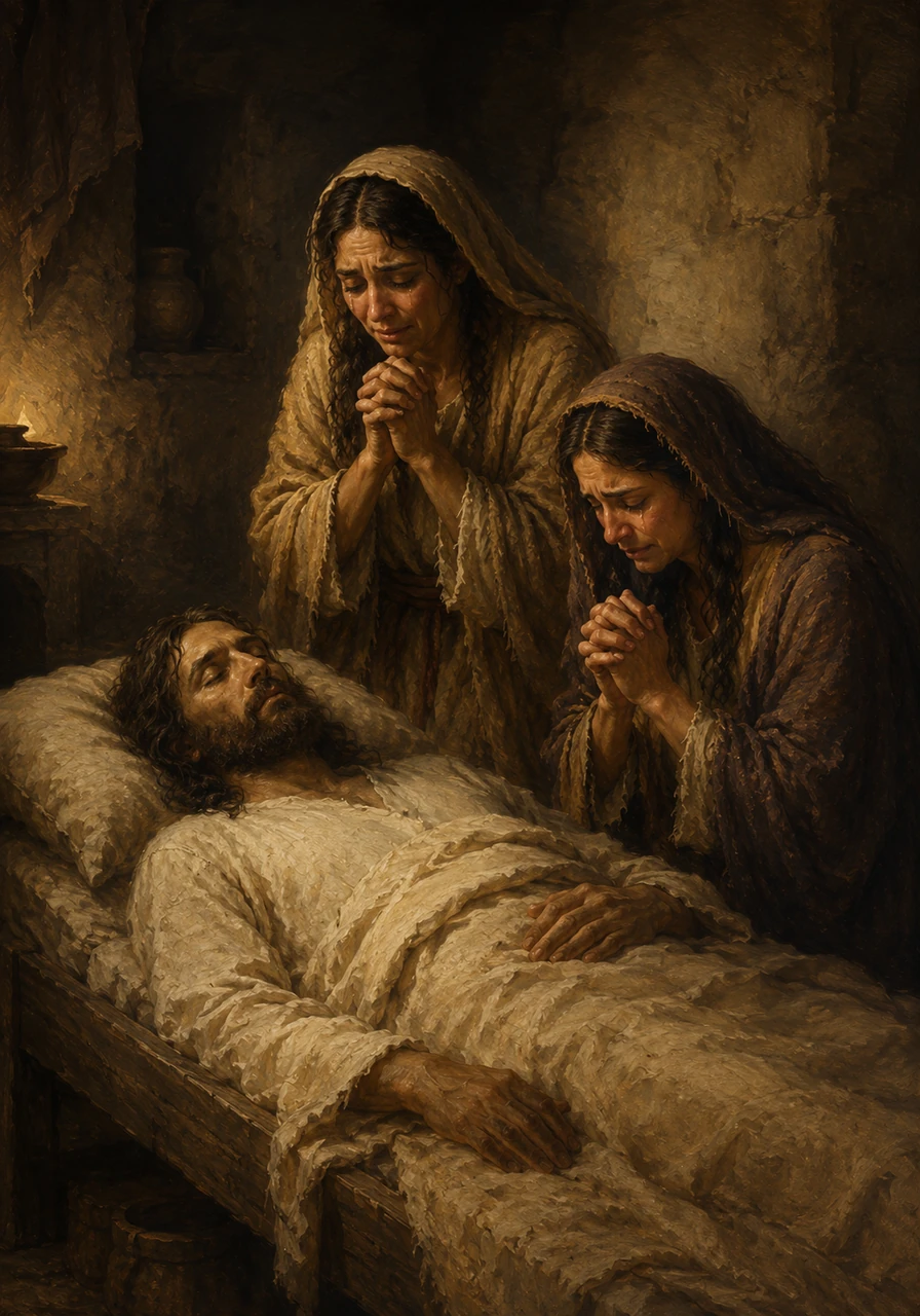 Despite the earnest prayers of his family, Lazarus's condition grew rapidly worse as the hours ticked by. Before help could arrive, he closed his eyes one final time and passed away peacefully in his bed.