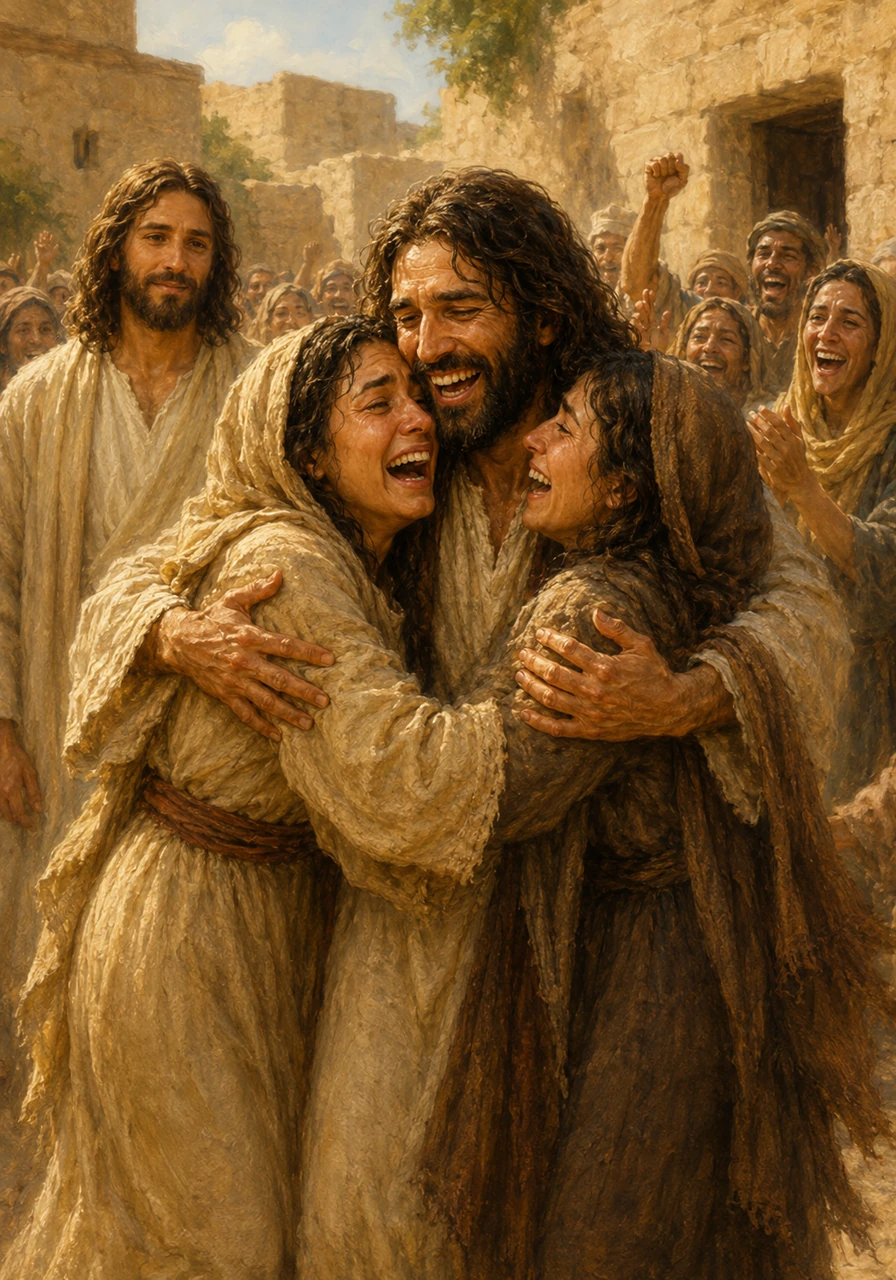 Tears of sadness instantly turned into shouts of pure ecstasy as Martha and Mary rushed to embrace their brother. The entire village rejoiced together, celebrating the wonderful truth that Jesus is the true friend who brings life and hope to all.