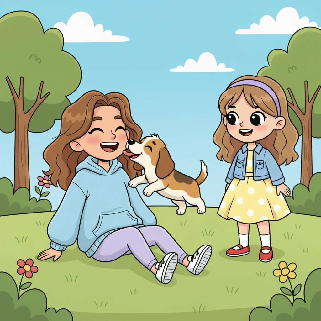 One sunny afternoon, Tanisha met Ishaanya's adorable beagle, Fido, a ball of playful energy with floppy ears and a wagging tail. Fido immediately took a liking to Tanisha, showering her with enthusiastic licks and playful nudges. Their friendship now had a furry, four-legged companion adding to the fun.