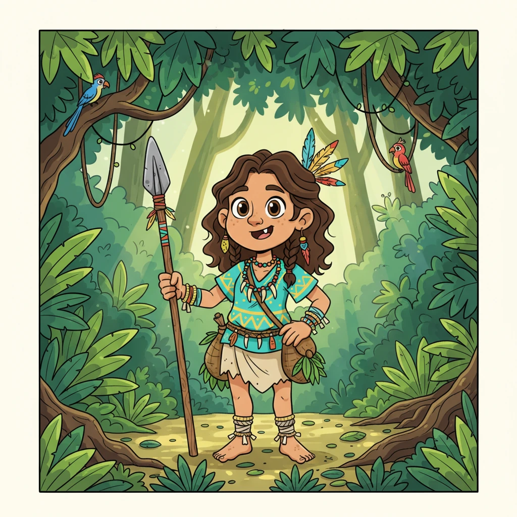 Koa, a nimble young hunter, moved gracefully through the dense, emerald jungle. Sunlight dappled through the canopy, painting shifting patterns on the forest floor, a place Koa called home. He loved the vibrant calls of exotic birds and the rustle of unseen creatures, feeling deeply connected to the wild heart of his land.