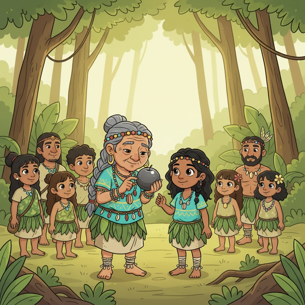 The wise Elder, her face a map of gentle wrinkles and kind eyes, took the object from Koa. She examined it closely, tapping it, sniffing its smooth surface, but it remained silent and inert. The whole tribe watched, hoping for an answer to this strange puzzle.