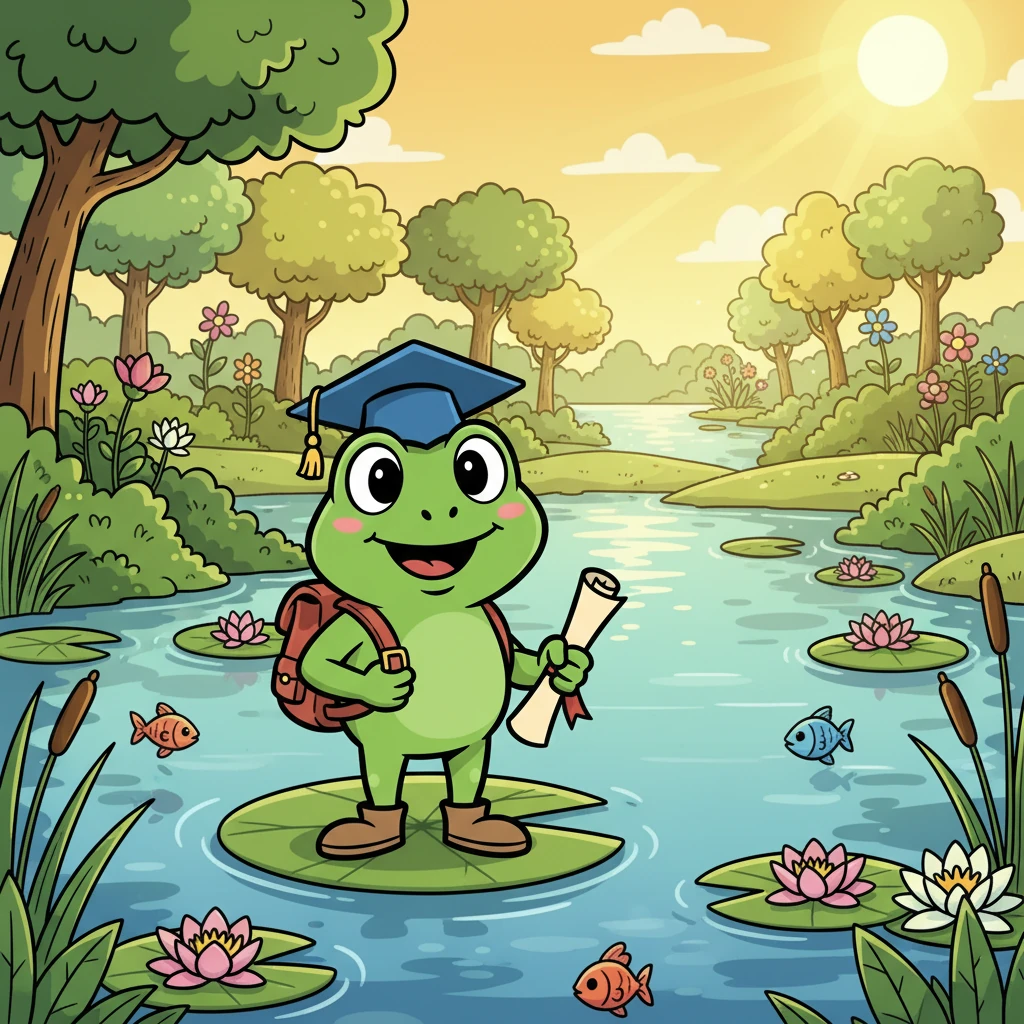 Em uma linda manhã ensolarada, o Sapinho Sabichão acordou com uma curiosidade enorme. Ele vivia em uma lagoa calma, mas sempre sonhava em explorar o misterioso Lago Encantado, que diziam ser cheio de maravilhas. Decidiu que aquele era o dia perfeito para a aventura!