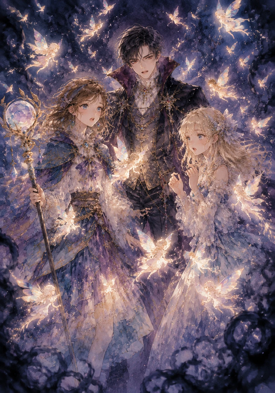 Before they could process their new outfits, a flurry of glowing, frantic fairies swarmed around them. The fairies quickly explained that this whimsical world had been shrouded in eternal night and creeping shadows by the wicked Vampire Prince, and only Vanessa, the destined protagonist, could defeat him to restore the land's vibrant colors.