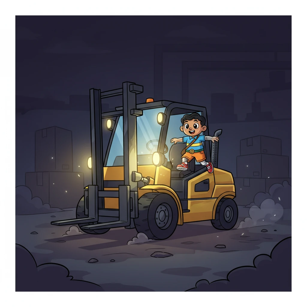 Desde la penumbra más profunda, una enorme carretilla elevadora de cuatro ruedas avanzó pesadamente. Henry, "El Toro Inquieto", saltó ágilmente y se fusionó con la máquina con un destello brillante. Su piel se transformó en metal reluciente, volviéndolo duro como el acero, una fuerza imparable lista para abrir camino.