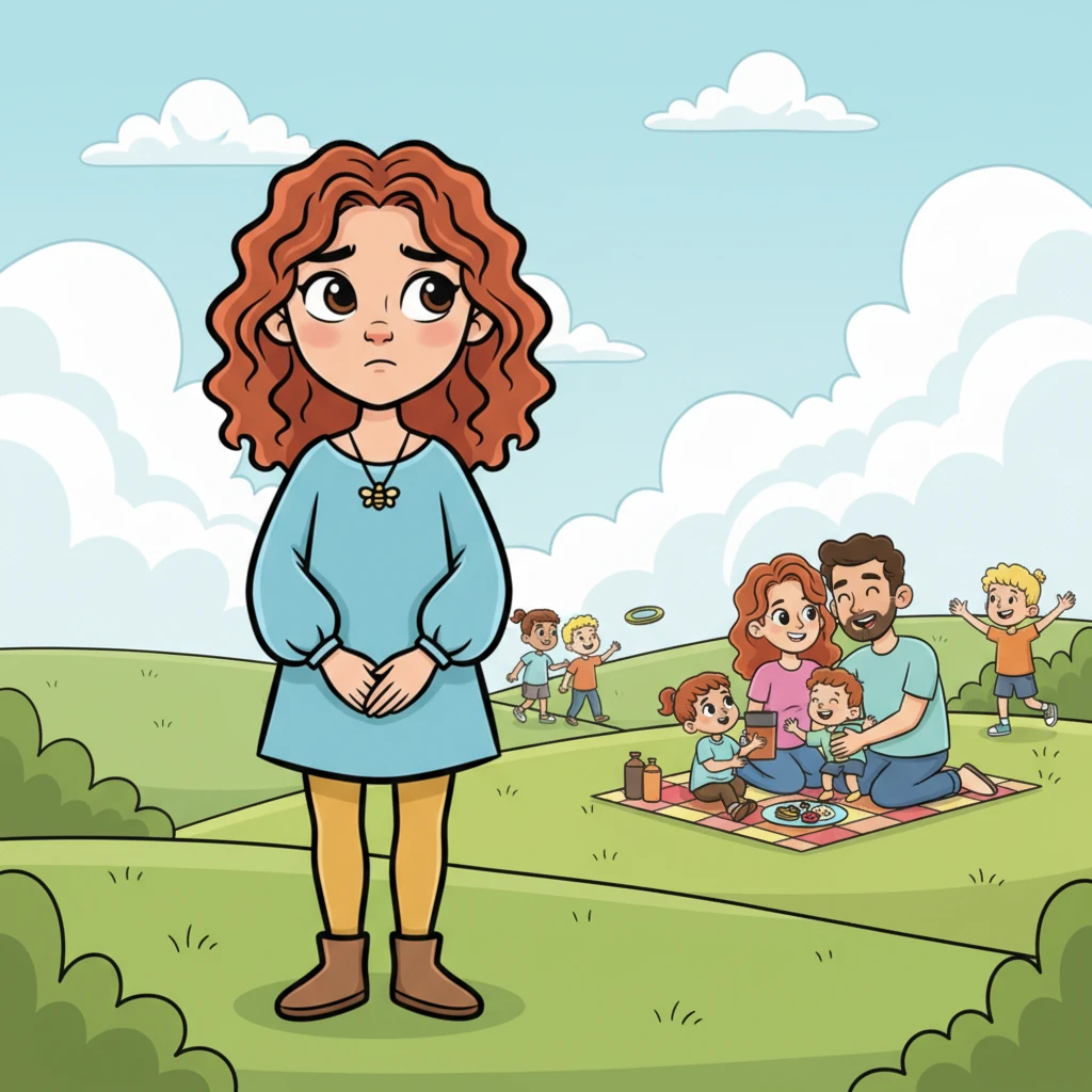 Jo often walks through the park, observing other children laughing and playing with their parents. A pang of loneliness echoes in her chest as she sees families sharing picnics and warm embraces. She wishes for just one moment of that shared joy.