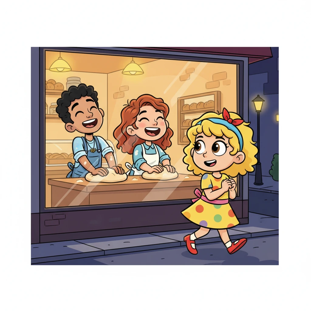 One evening, Helen walks past the bakery and sees Jo through the window, laughing heartily with Peter as they knead dough. A complex mix of emotions crosses Helen's face – surprise, a touch of envy, and perhaps a flicker of something she hasn't felt in a long time. She quickly walks away, unnoticed.