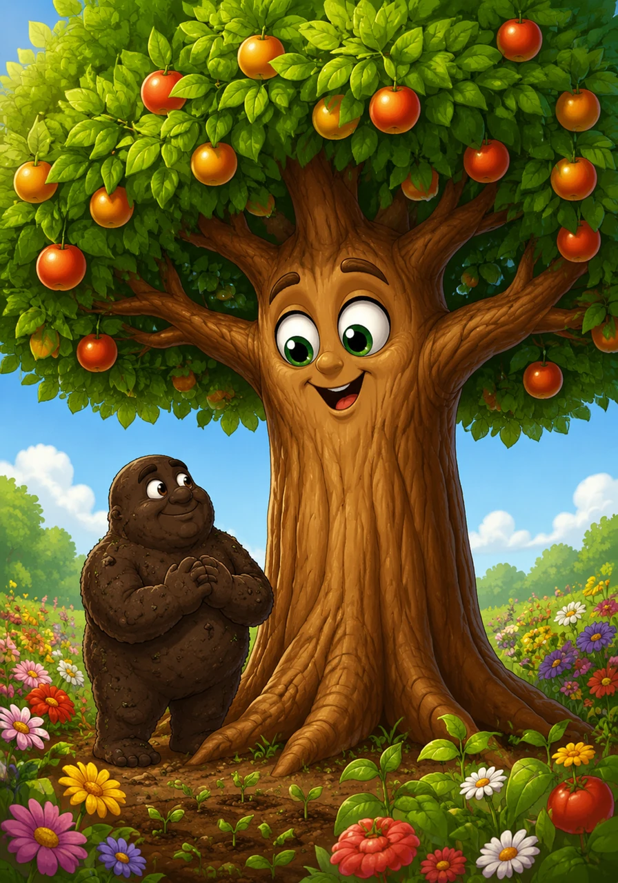 Now a magnificent and mighty tree, Pip stood tall with thick branches full of green leaves and sweet fruit. He smiled down at the garden, knowing that his patience and effort had helped him grow into something truly wonderful.