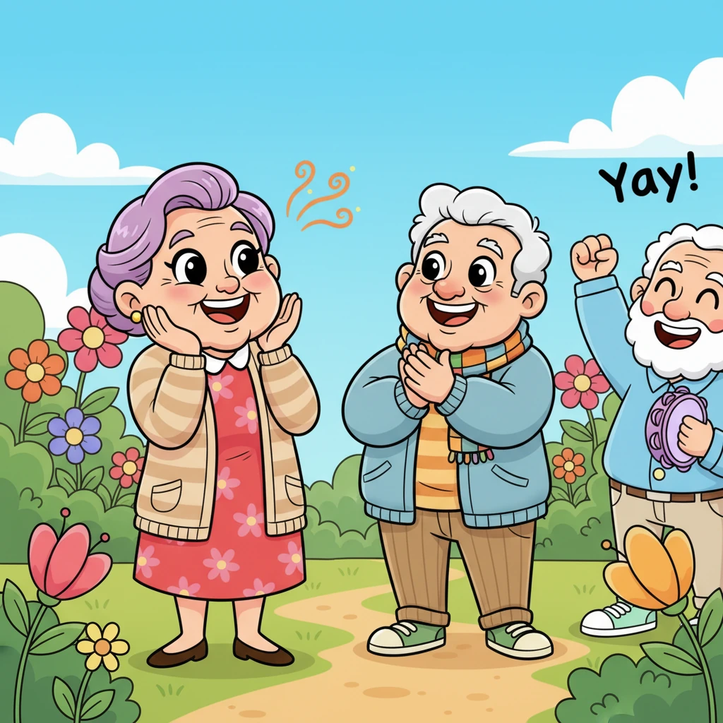 Elsie's face glows with renewed confidence and a wide, genuine smile. She has successfully recalled a detail from their story chain and solved a piece of the puzzle. Her eyes sparkle with a sense of accomplishment, and her friends cheer her on with warm encouragement. She feels a joyful spark igniting within her mind.