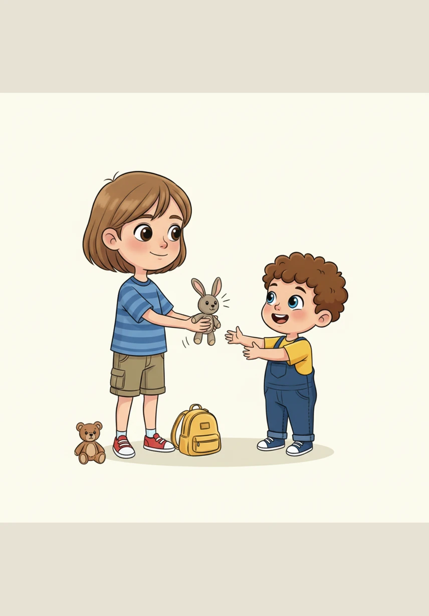 When Leo sees a classmate sitting alone on the bench, he walks over with a friendly wave. He shares his favorite red ball, knowing that his kindness has the power to make someone else's day brighter.