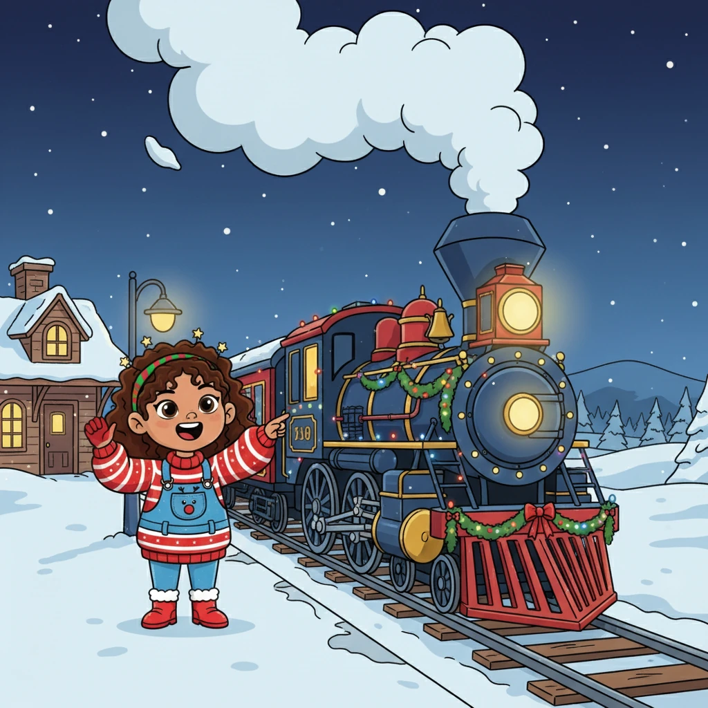 As the clock struck twelve, a distant whistle echoed through the frosty air. Lily's heart leaped with excitement. A plume of white smoke appeared on the horizon, growing larger with each passing second. Soon, a magnificent train, adorned with twinkling lights and garland, rumbled into the station.