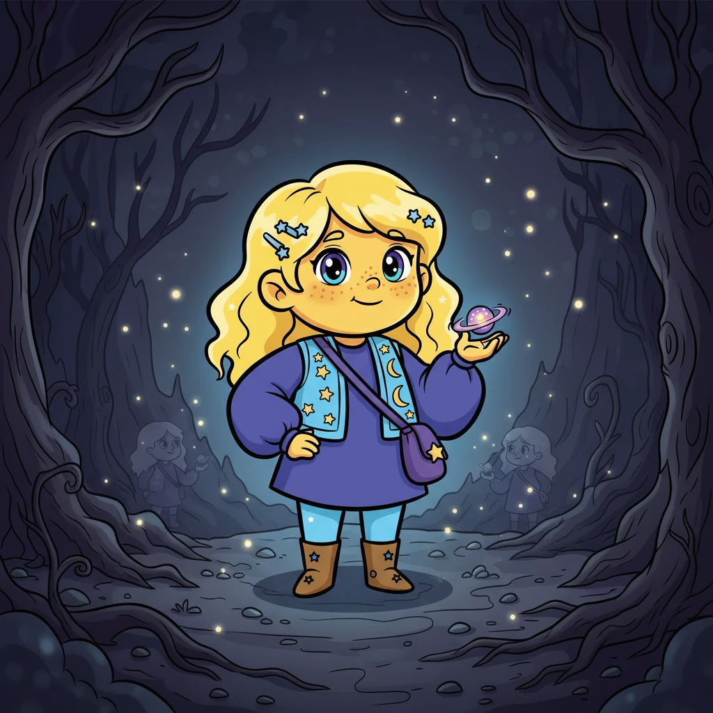 Звездочка смело отправилась в долину теней. Там было темно и страшно, но она не сдавалась. Она встретила там других потерянных звезд, которые тоже искали свой свет.