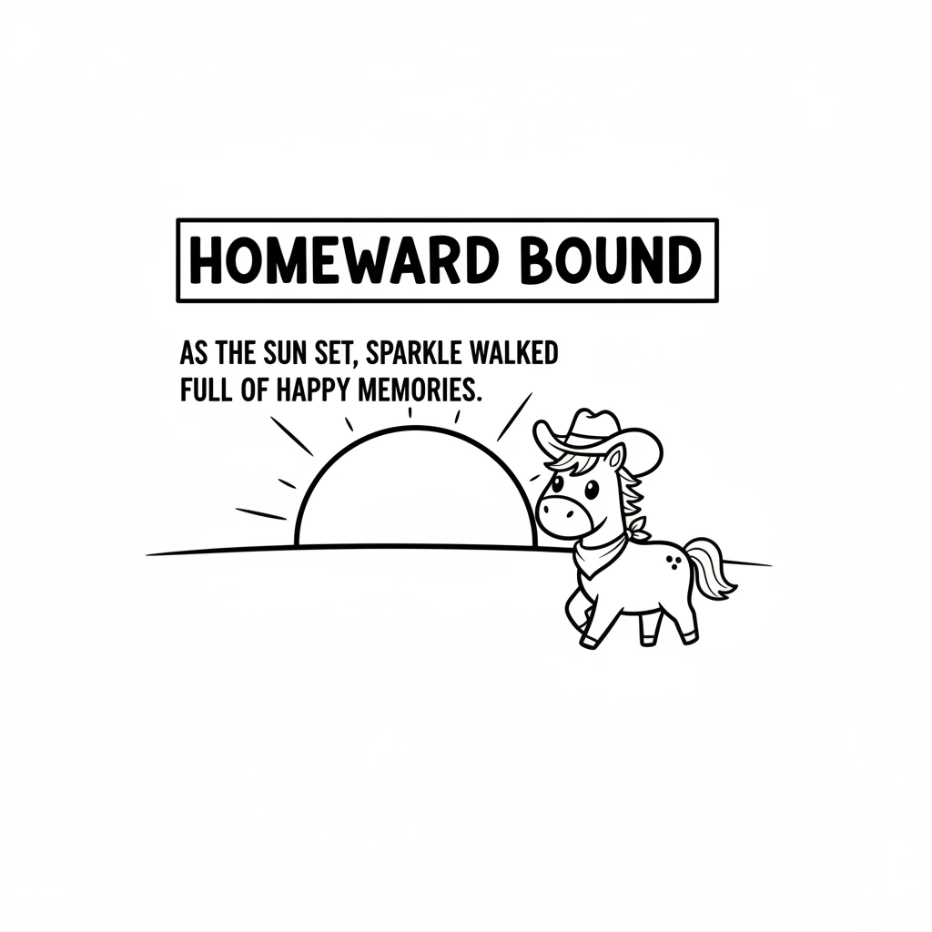 As the sun began to set, painting the sky with soft colors, Sparkle woke up. It was time to head back home, her heart full of wonderful memories. She