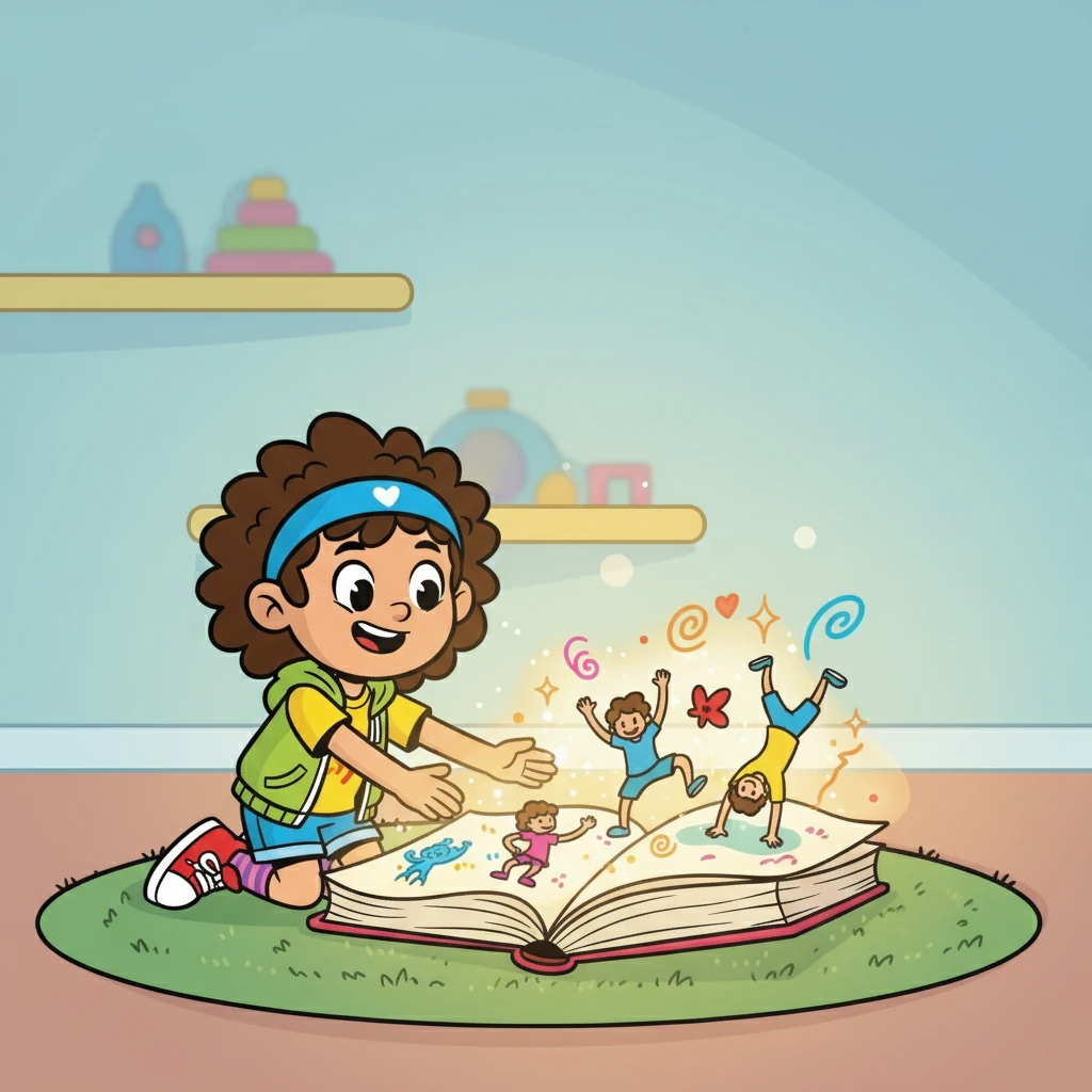 Ana era uma menina curiosa e cheia de energia que adorava brincar. Um dia, ela encontrou um livro mágico que falava sobre o corpo em movimento. As páginas brilhavam com cores vibrantes e desenhos animados.