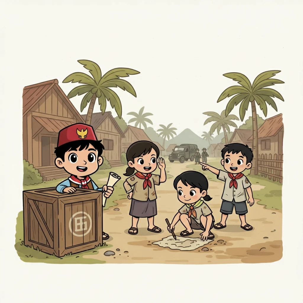 Budi, bersama teman-temannya, diam-diam mengumpulkan informasi tentang aktivitas Jepang. Mereka membantu para pejuang dengan cara yang mereka bisa.