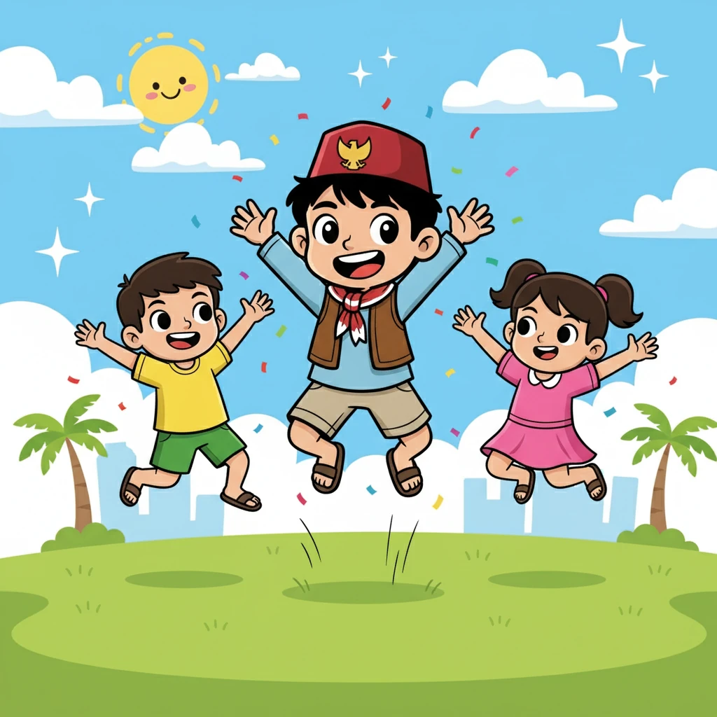 Kabar kekalahan Jepang pada 1945 menyebar dengan cepat. Budi dan teman-temannya bersorak kegirangan. Mereka tahu, kemerdekaan semakin dekat.